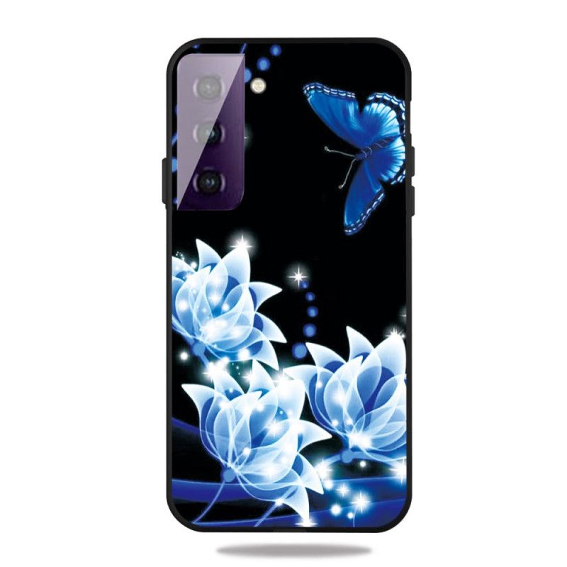 Skal för Samsung Galaxy S21 5G Mörkblå Blå Blommor