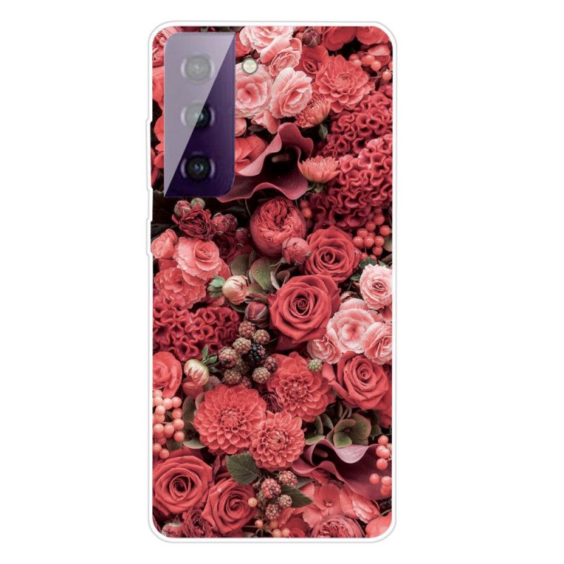 Skal Samsung Galaxy S21 5G Röd Intensiva Blommor