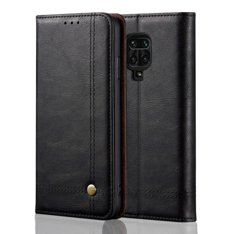 Folio-fodral Xiaomi Redmi Note 9S / Note 9 Pro Svart Sydd Lädereffekt