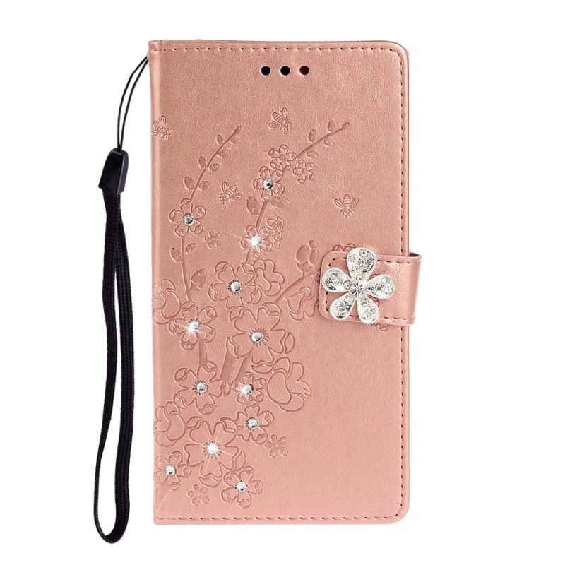 Läderfodral Xiaomi Redmi Note 9S / Note 9 Pro Rose Gold Blomma Charm