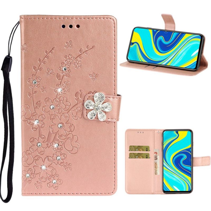 Läderfodral Xiaomi Redmi Note 9S / Note 9 Pro Rose Gold Blomma Charm