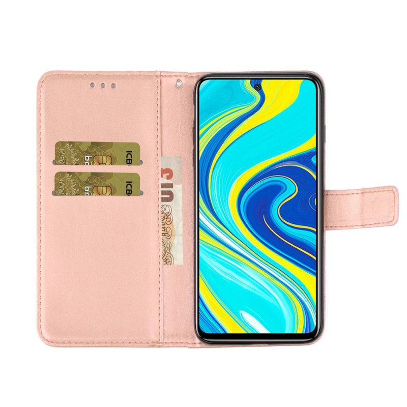 Läderfodral Xiaomi Redmi Note 9S / Note 9 Pro Rose Gold Blomma Charm