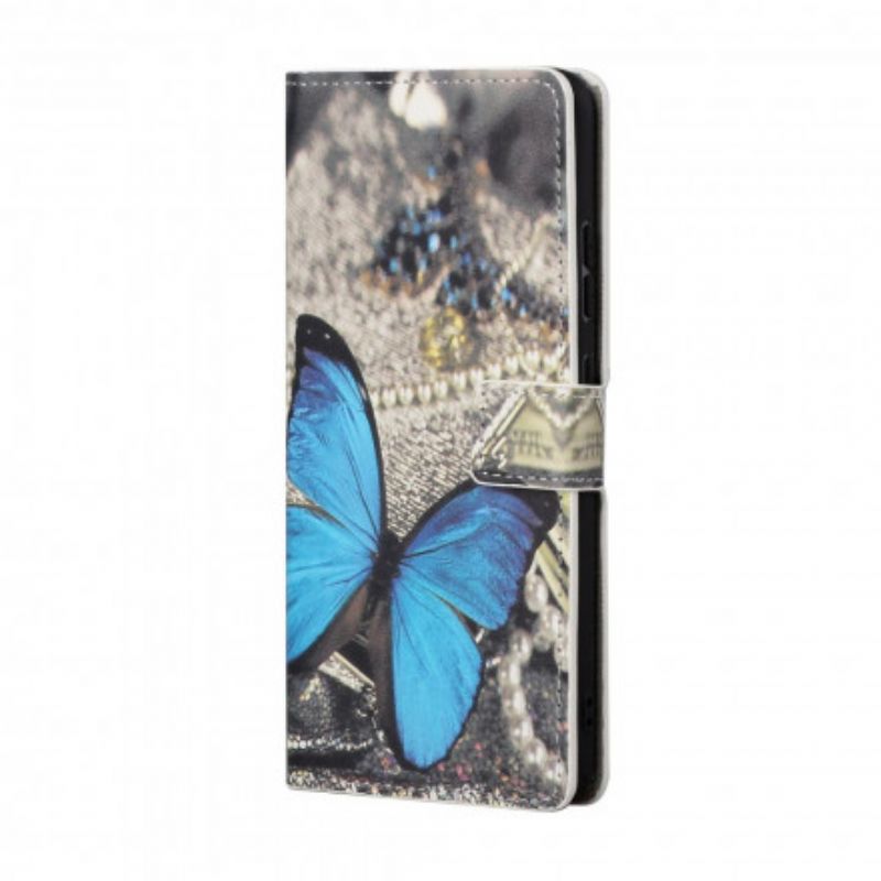 Fodral För Xiaomi Redmi 10 Blue Strappy Butterfly