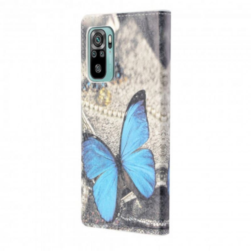 Fodral För Xiaomi Redmi 10 Blue Strappy Butterfly