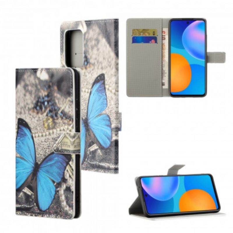 Fodral För Xiaomi Redmi 10 Blue Strappy Butterfly