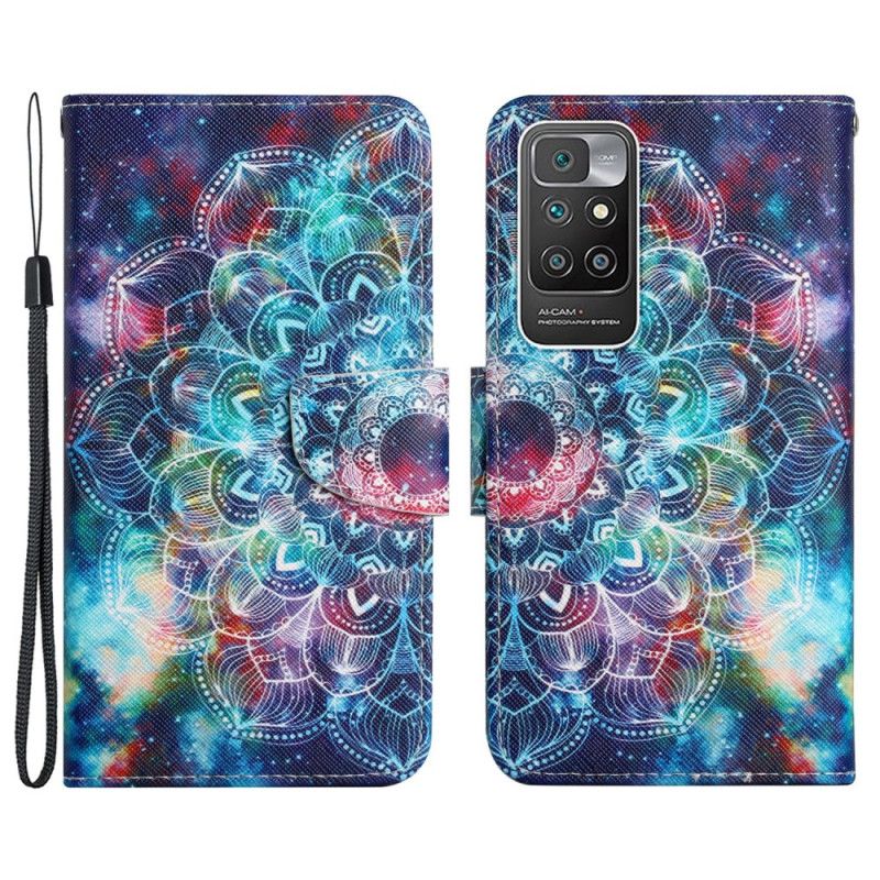 Läderfodral Xiaomi Redmi 10 Telefonfodral Flashy Half Strappy Mandala