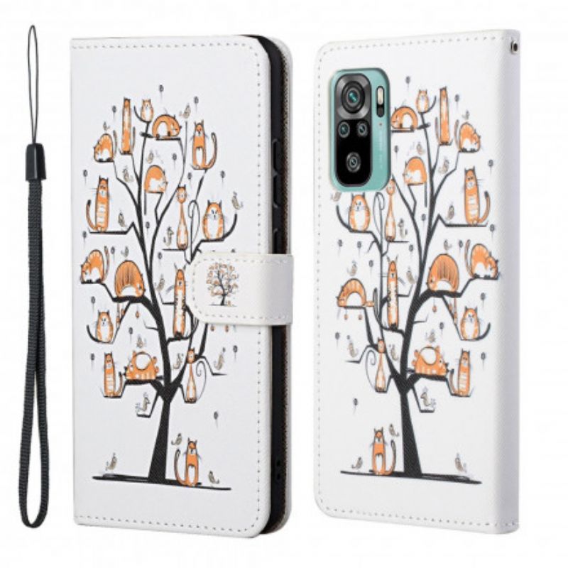 Läderfodral Xiaomi Redmi 10 Telefonfodral Funky Cats Strappy