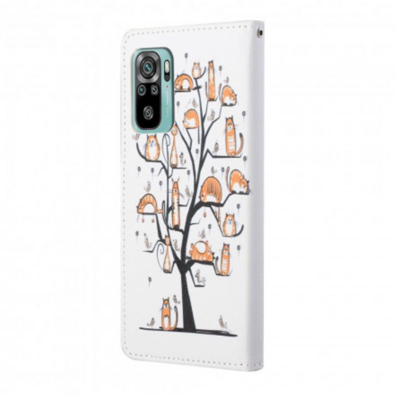 Läderfodral Xiaomi Redmi 10 Telefonfodral Funky Cats Strappy