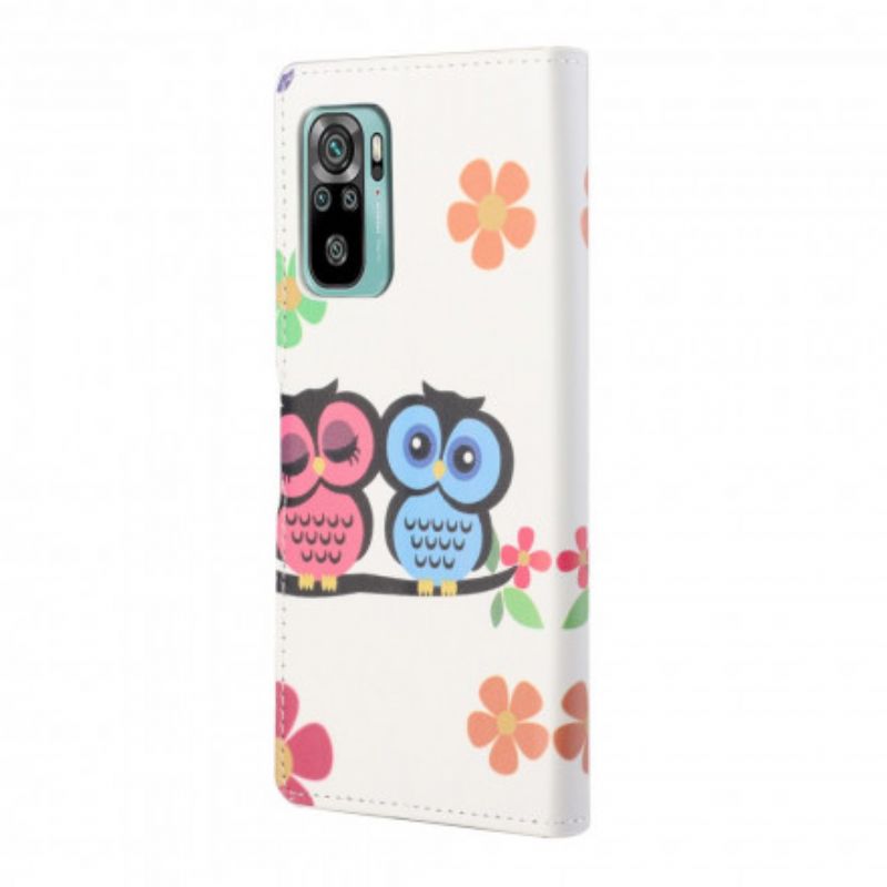 Läderfodral Xiaomi Redmi 10 Telefonfodral Strappy Owl Par