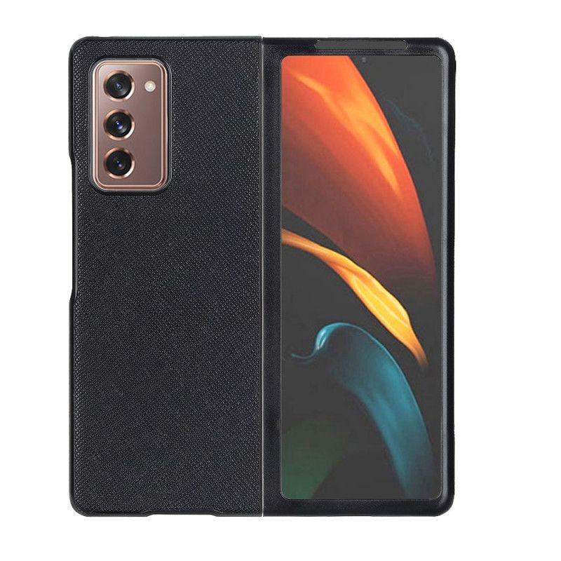 Skal Samsung Galaxy Z Fold 2 Svart Äkta Läder Korsat