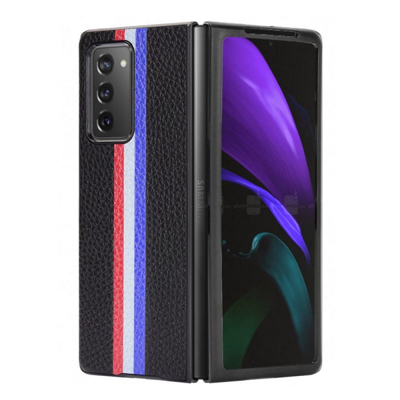 Skal Samsung Galaxy Z Fold 2 Svart Tricolor Lychee Imiterat Läder