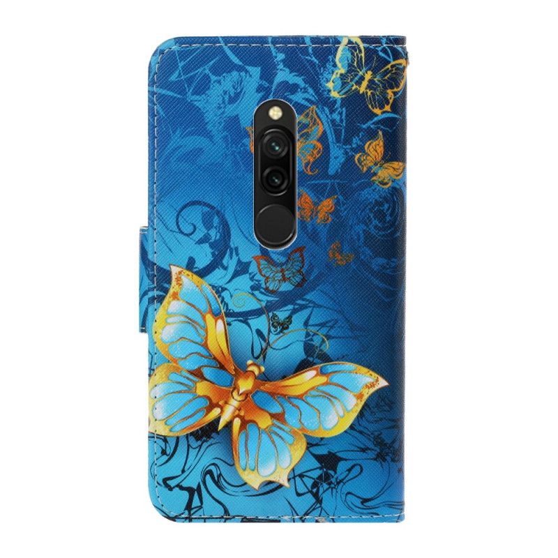 Fodral Xiaomi Redmi 8 Svart Fjärilsvariationer Med Rem