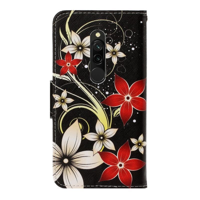 Läderfodral Xiaomi Redmi 8 Mobilskal Färgglada Blommor Med Rem