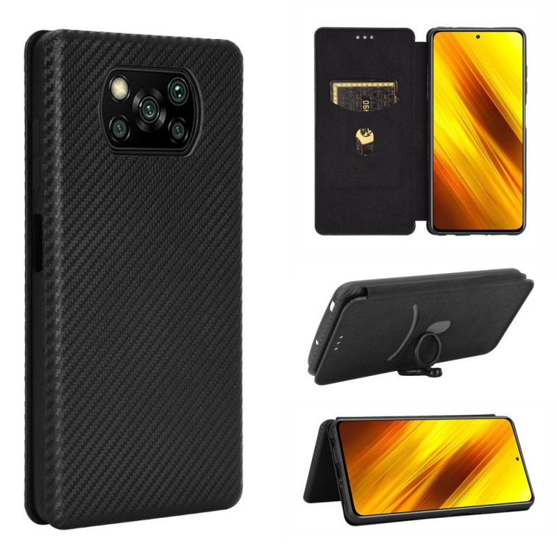 Folio-fodral Xiaomi Poco X3 Svart Kolfiber Med Stödring