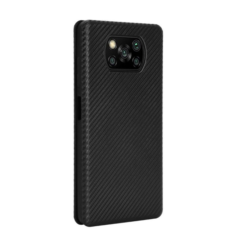 Folio-fodral Xiaomi Poco X3 Svart Kolfiber Med Stödring