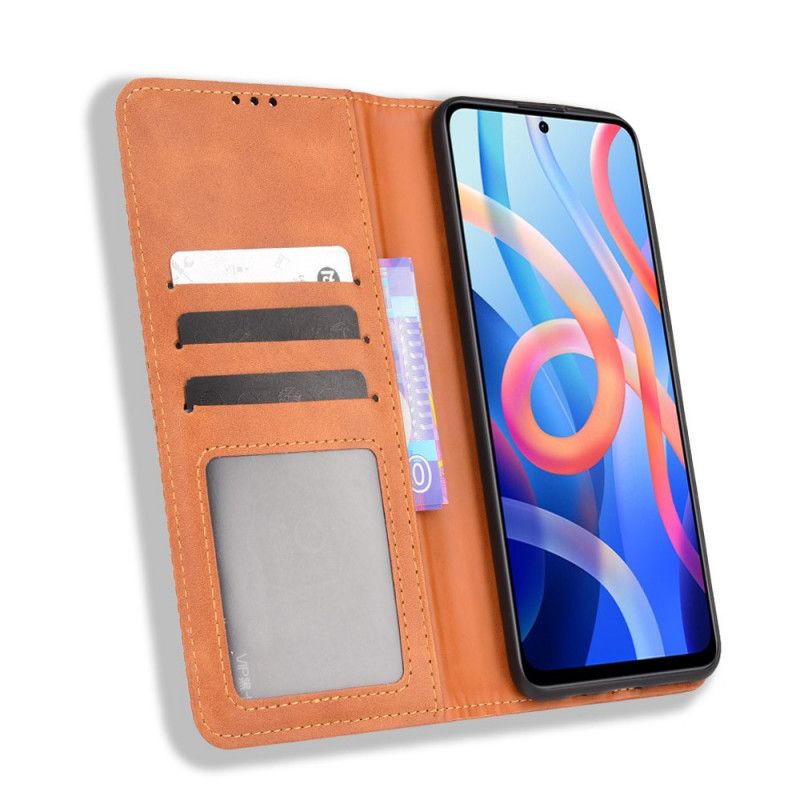 Folio-fodral Xiaomi Redmi Note 11 / Poco M4 Pro 5g Telefonfodral Stiliserad Vintage Lädereffekt