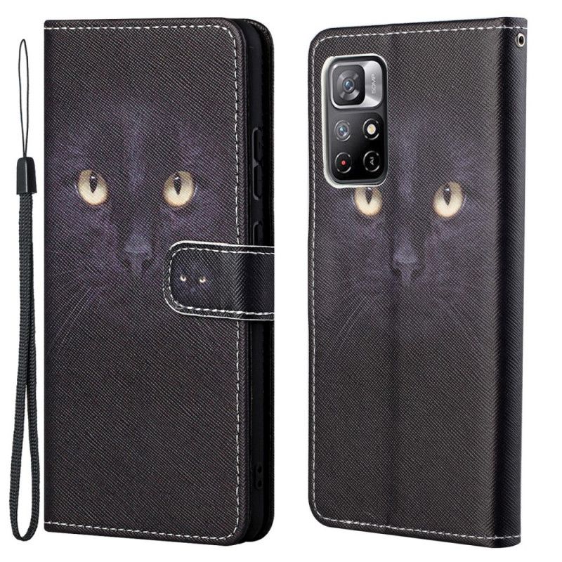 Läderfodral Xiaomi Redmi Note 11 / Poco M4 Pro 5g Telefonfodral Black Strappy Cat Eyes