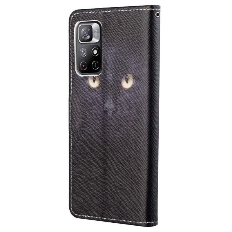 Läderfodral Xiaomi Redmi Note 11 / Poco M4 Pro 5g Telefonfodral Black Strappy Cat Eyes