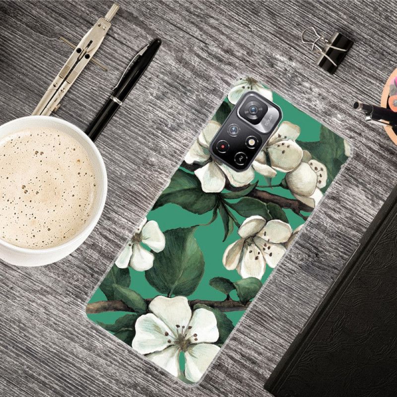 Skal Xiaomi Redmi Note 11 / Poco M4 Pro 5g Målade Vita Blommor