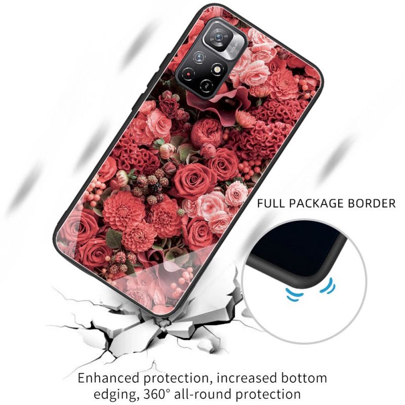 Skal Xiaomi Redmi Note 11 / Poco M4 Pro 5g Rosa Blommor I Härdat Glas