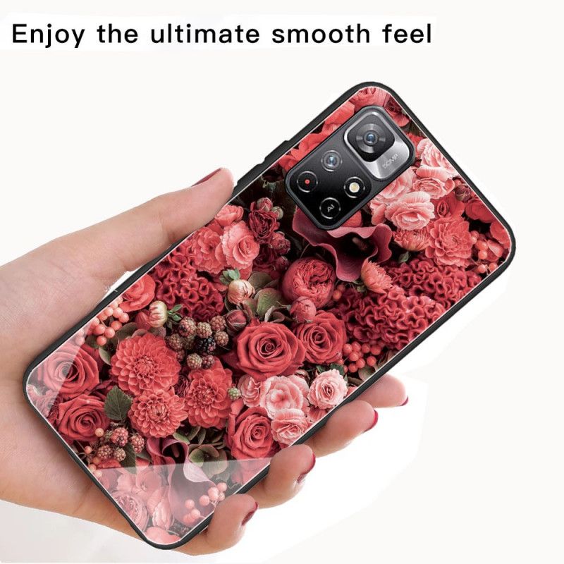 Skal Xiaomi Redmi Note 11 / Poco M4 Pro 5g Rosa Blommor I Härdat Glas