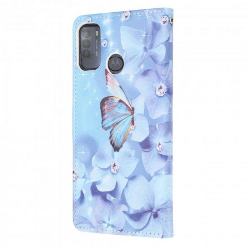 Skyddsfodral Moto G50 Diamond Strappy Butterflies