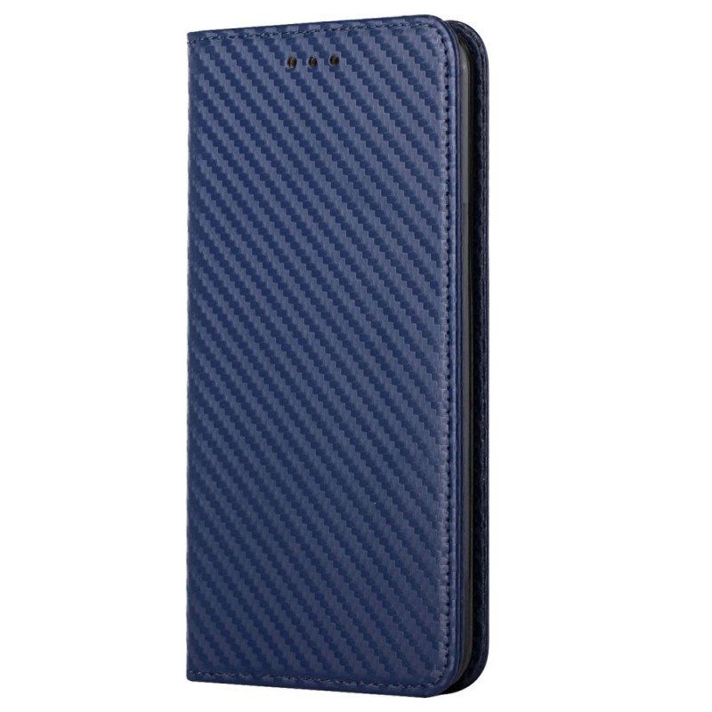 Folio-fodral iPhone 14 Med Kedjar Läderfodral Strappy Carbon Fiber Style