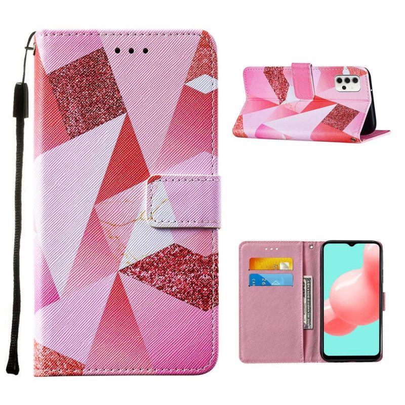 Läderfodral Samsung Galaxy A32 5G Mobilskal Magenta Trianglar Och Glitter