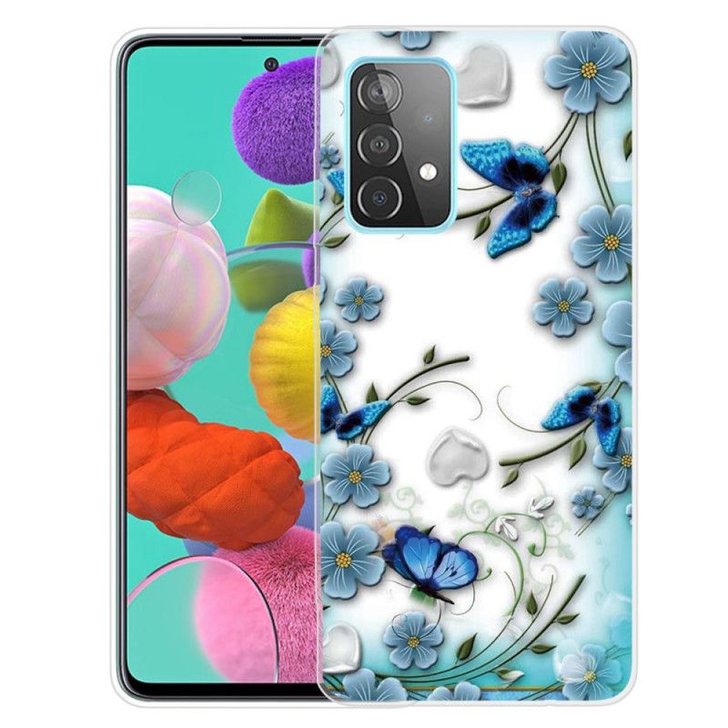 Skal för Samsung Galaxy A32 5G Retro Fjärilar Och Blommor