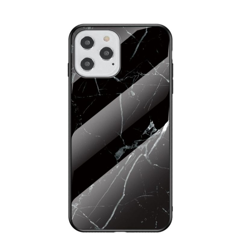 Skal för iPhone 12 / 12 Pro Svart Marmorfärger Härdat Glas