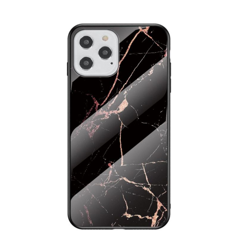 Skal för iPhone 12 / 12 Pro Svart Marmorfärger Härdat Glas