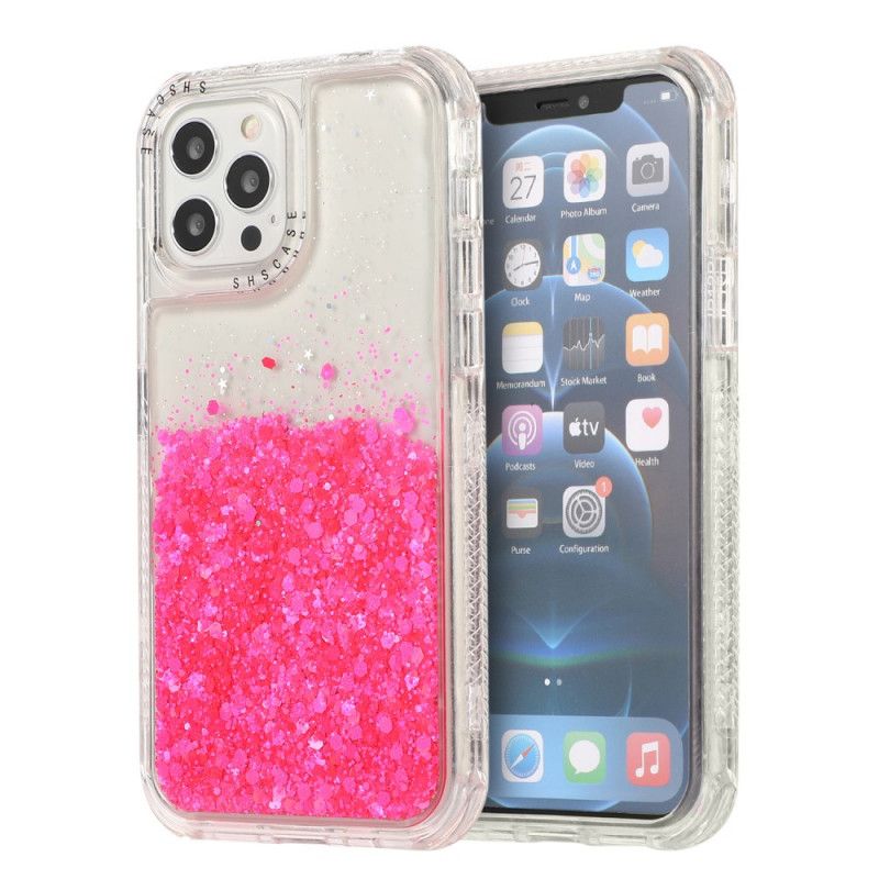 Skal iPhone 12 / 12 Pro Magenta Glitterpulver