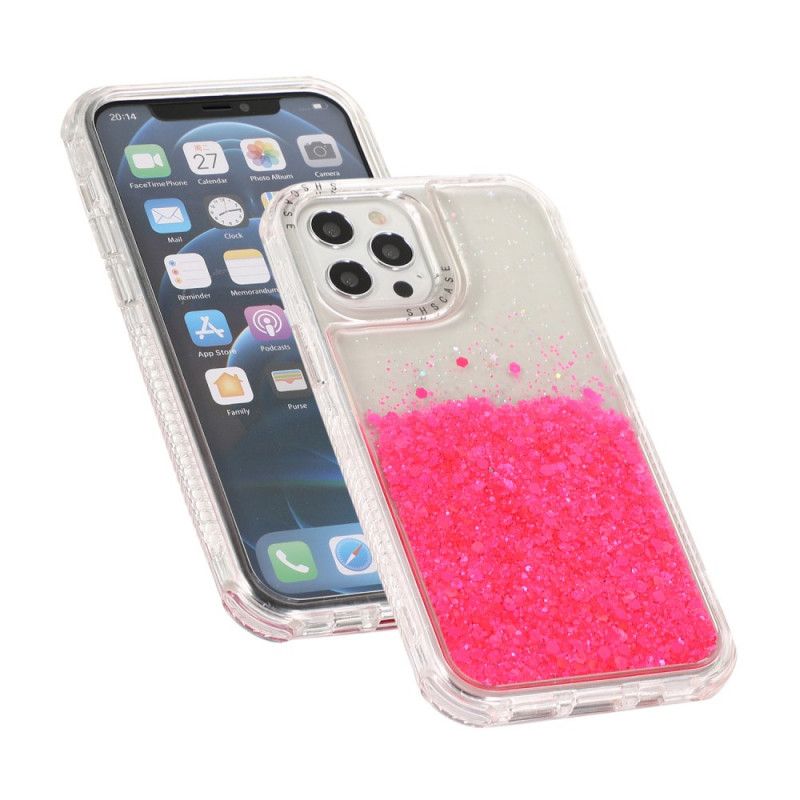 Skal iPhone 12 / 12 Pro Magenta Glitterpulver