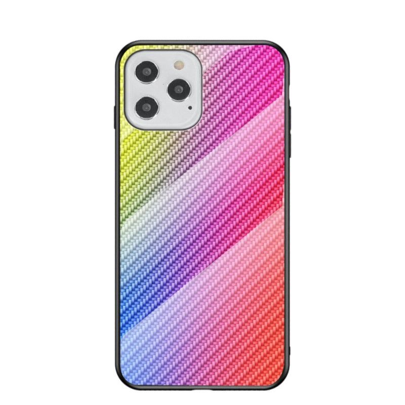 Skal iPhone 12 / 12 Pro Svart Kolfiberhärdat Glas