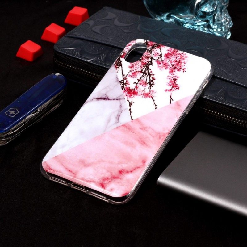 Skal för iPhone XR Marmorerad Plommonblomning