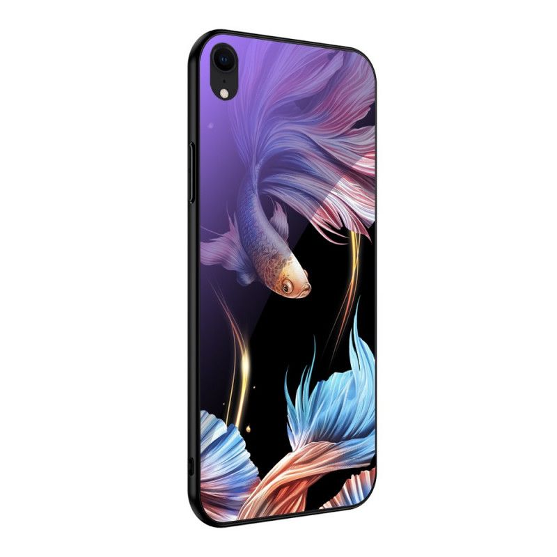 Skal iPhone XR Cyan Härdat Glas Med Fluorescerande Mönster