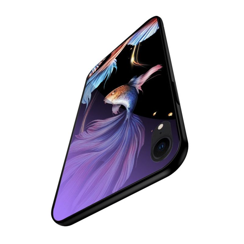 Skal iPhone XR Cyan Härdat Glas Med Fluorescerande Mönster