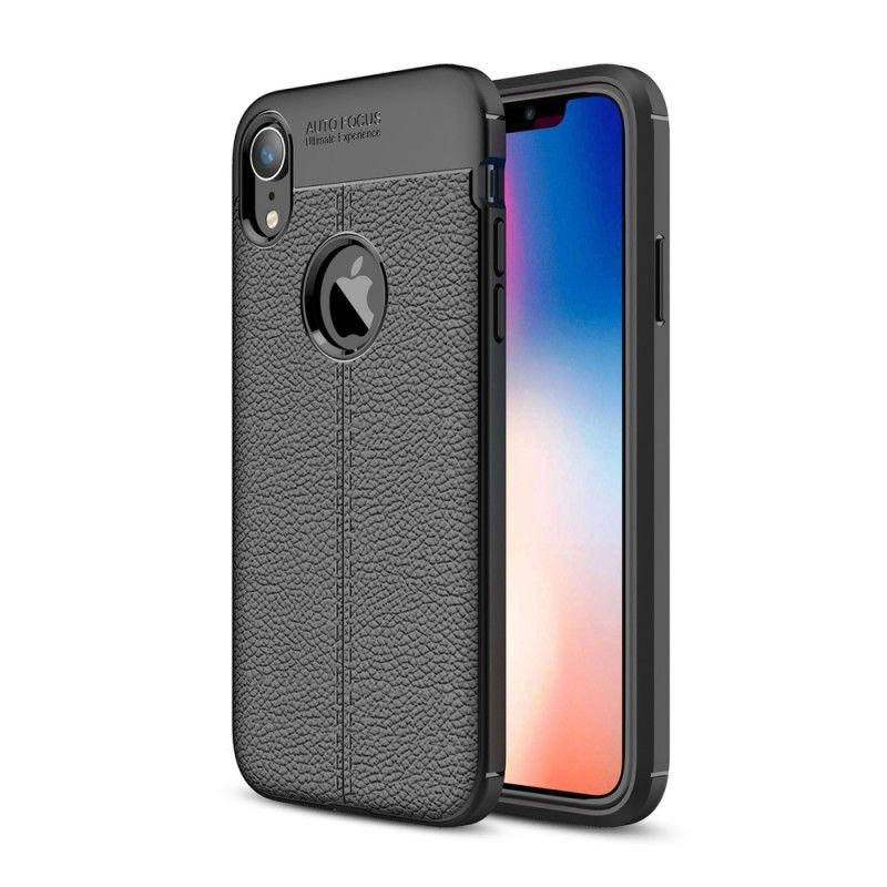 Skal iPhone XR Svart Lychéläder Med Dubbla Linjer