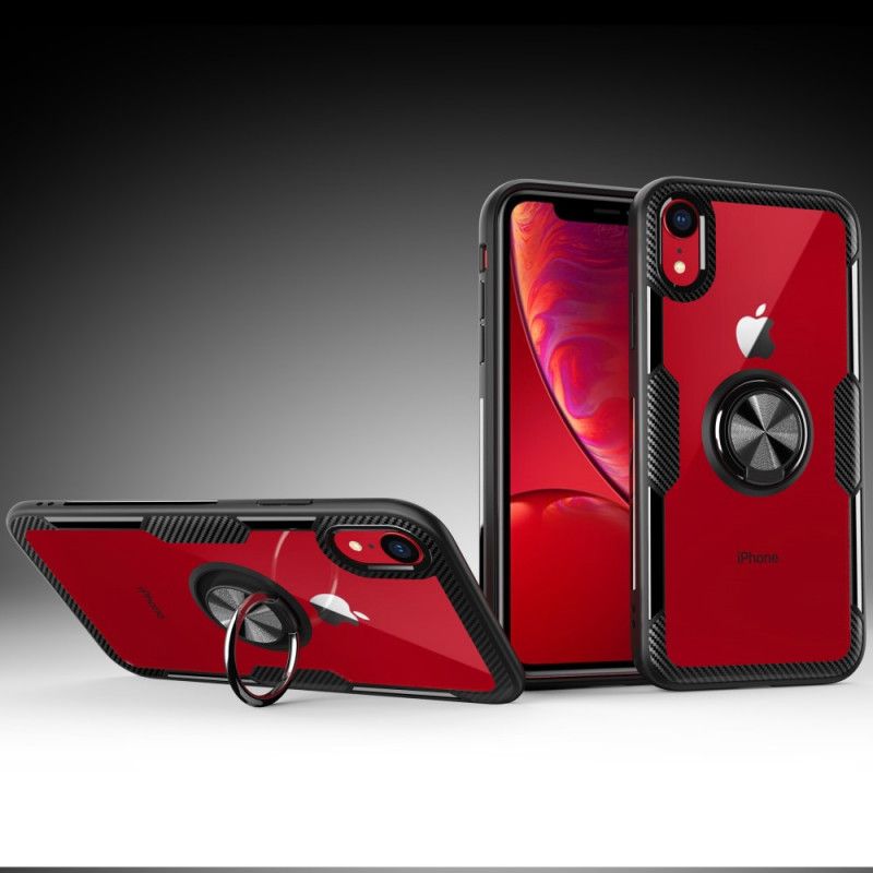 Skal iPhone XR Svart Ringstöd Härdat Glas