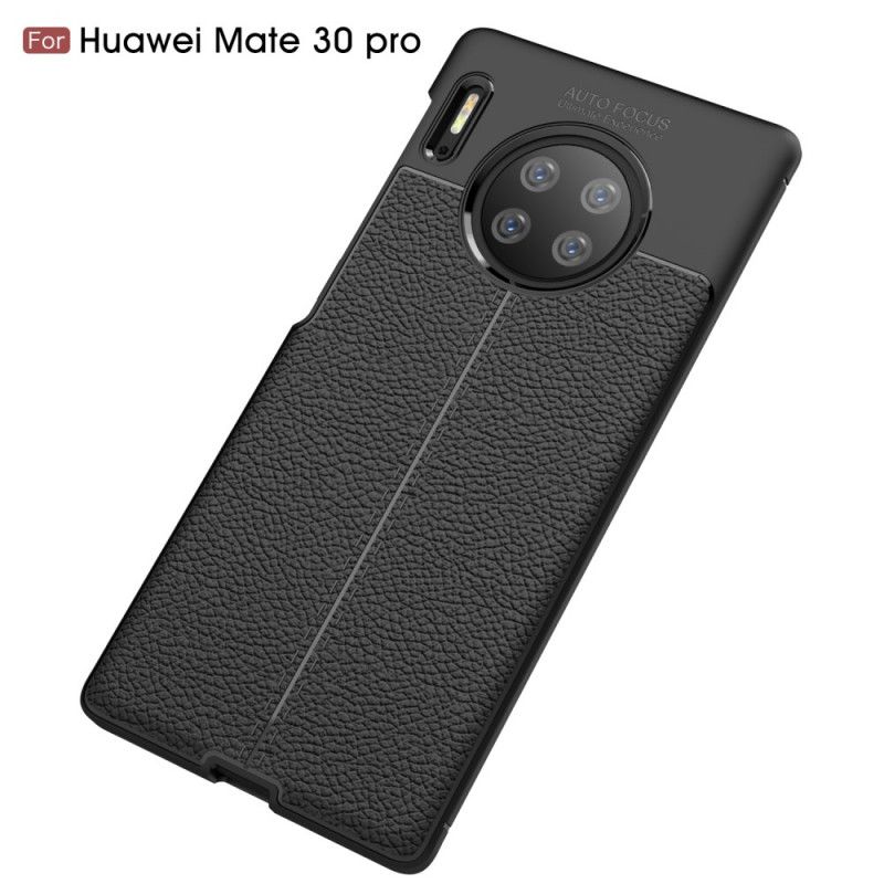 Skal för Huawei Mate 30 Pro Svart Lychéläder Med Dubbla Linjer