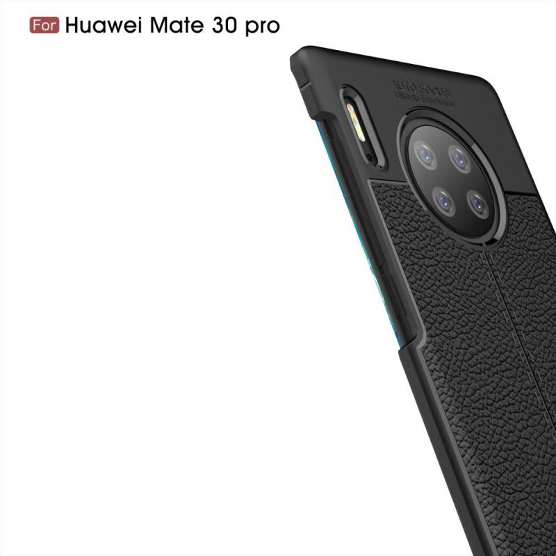 Skal för Huawei Mate 30 Pro Svart Lychéläder Med Dubbla Linjer