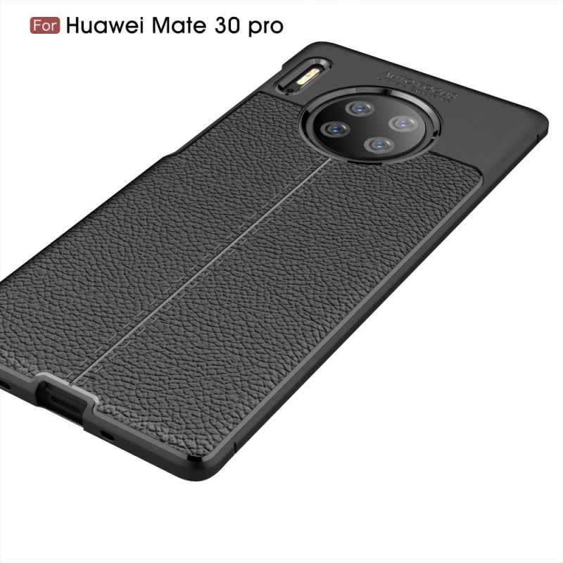 Skal för Huawei Mate 30 Pro Svart Lychéläder Med Dubbla Linjer