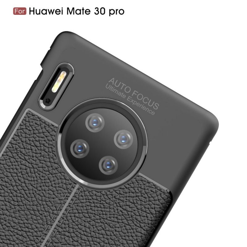 Skal för Huawei Mate 30 Pro Svart Lychéläder Med Dubbla Linjer