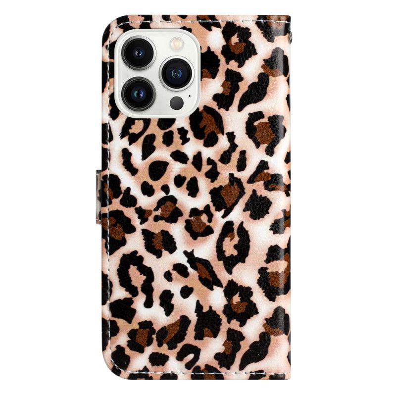 Fodral För iPhone 16 Pro Max Leopardmönster Med Rem