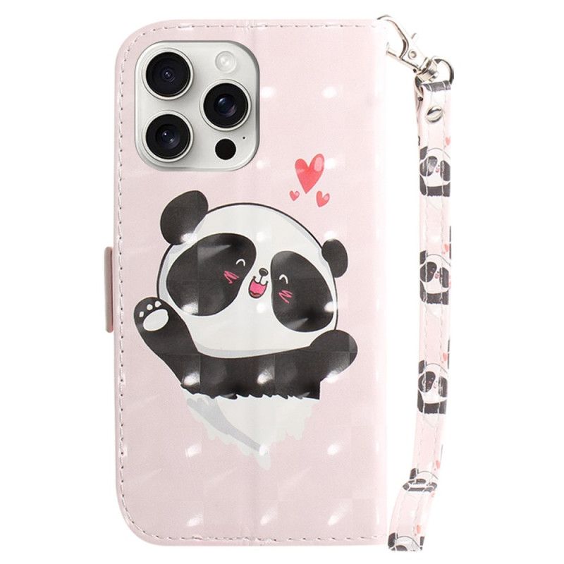 Läderskal Fodral iPhone 16 Pro Max Panda Love Med Rem