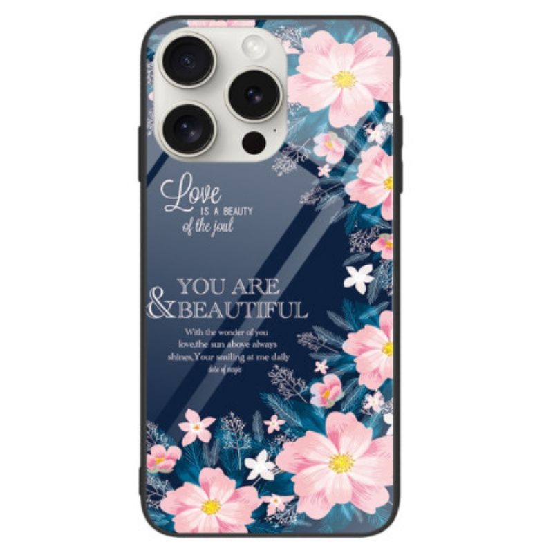 Skal iPhone 16 Pro Max Rosa Blommor I Härdat Glas