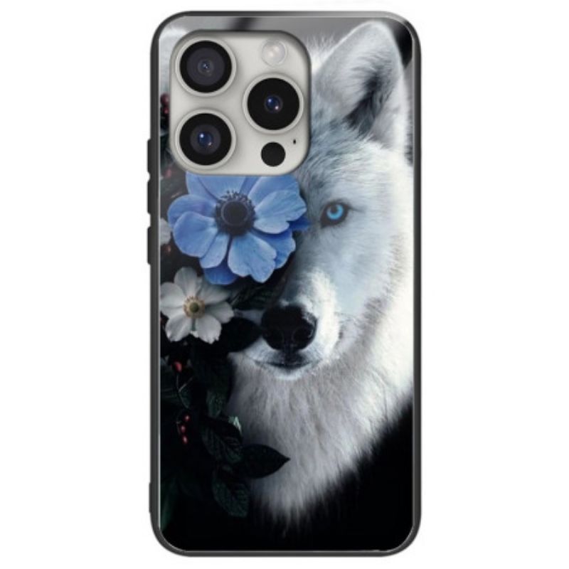 Skal iPhone 16 Pro Max Telefonfodral Varg Och Blå Blomma Härdat Glas