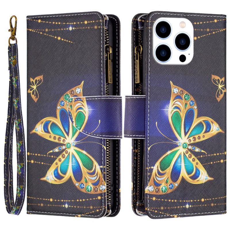 Skyddsfodral iPhone 16 Pro Max Rhinestone Butterflies Wallet