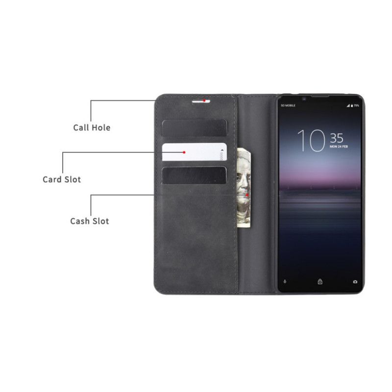 Folio-fodral Sony Xperia 1 II Svart Mobilskal Mjuk Lädereffekt