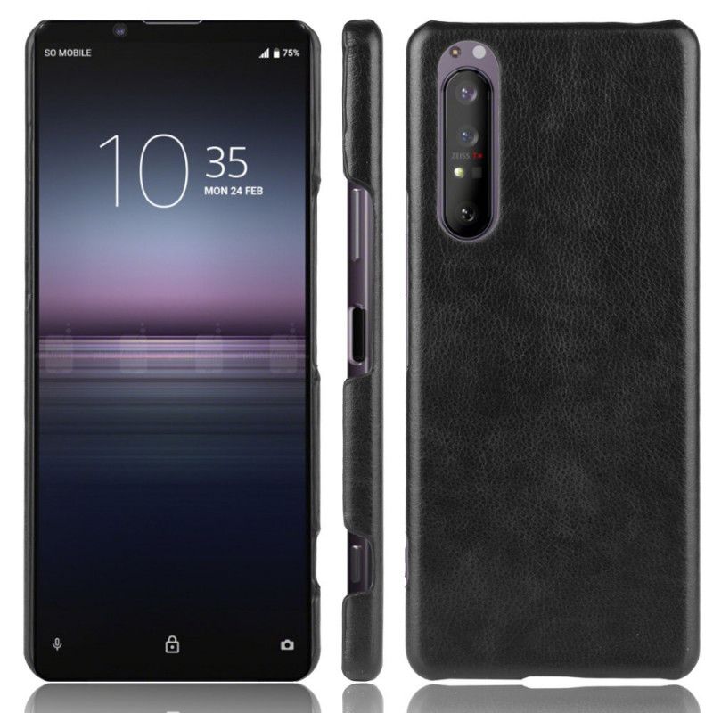 Skal Sony Xperia 1 II Svart Lychee-Lädereffekt